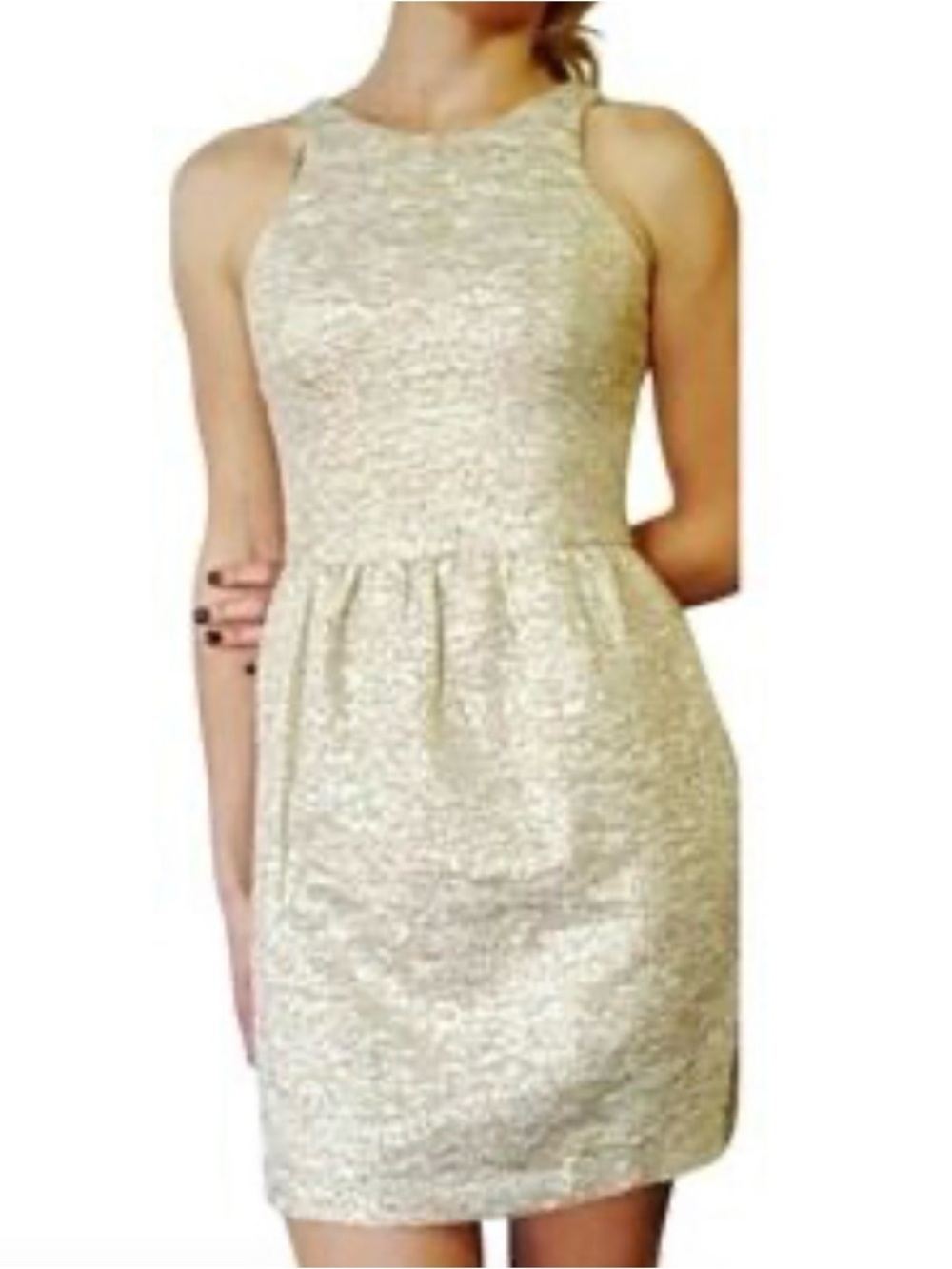 Zara Sleeveless Metallic Sheath Dress in Champagne XS